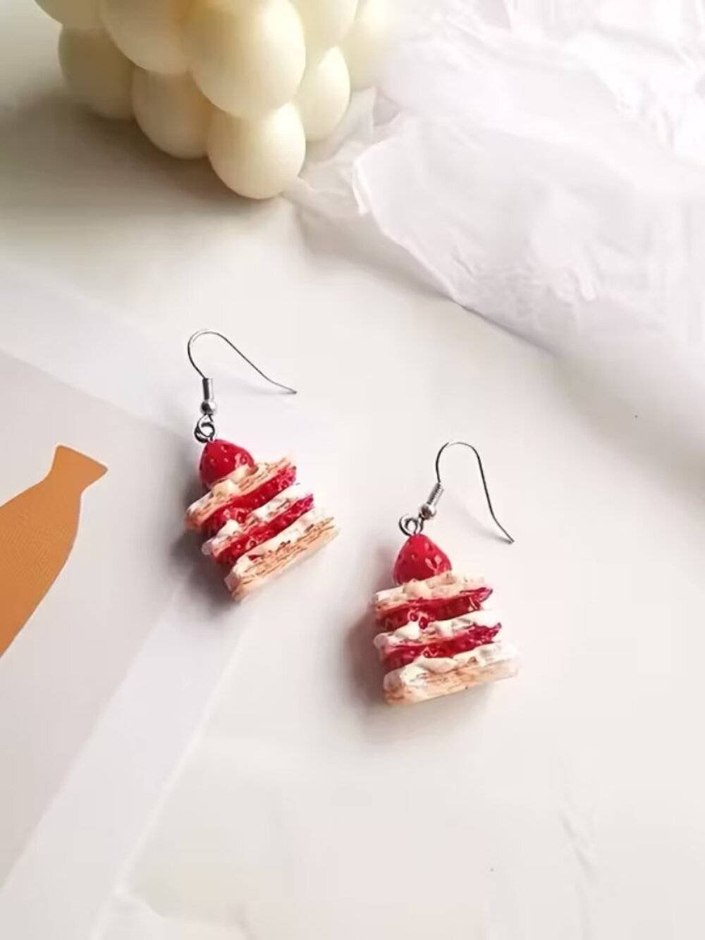 Strawberry Cake Earrings 🍓 Sweet Dessert Dangle Cute Kawaii Jewelry - Picture 5 of 7